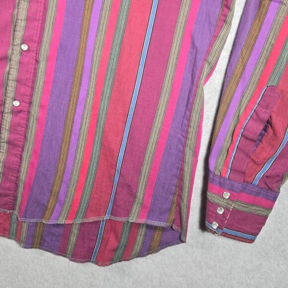 VTG Wrangler Pearl Snap Western Shirt Striped XL - Picture 2 of 11